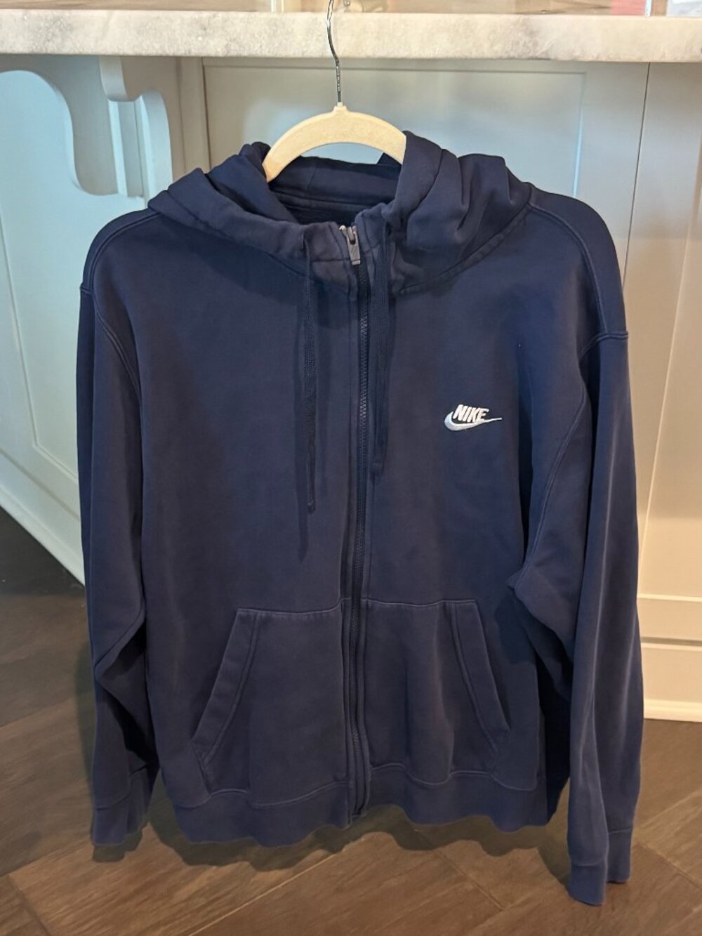 Nike Sportswear Club Men's Full Zip Hoodie Large LG Navy Blue White BV2645-410